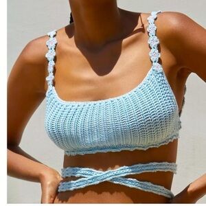 Agua Bendita NEW Albany Crochet Top in Sally Blue